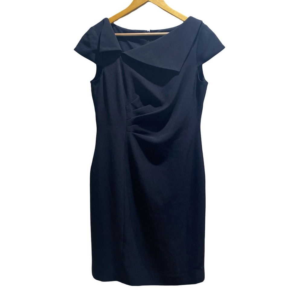 Tahari Arthur S. Levine Black Asymmetrical Sheath Dress 10‎ Cocktail LBD Chic